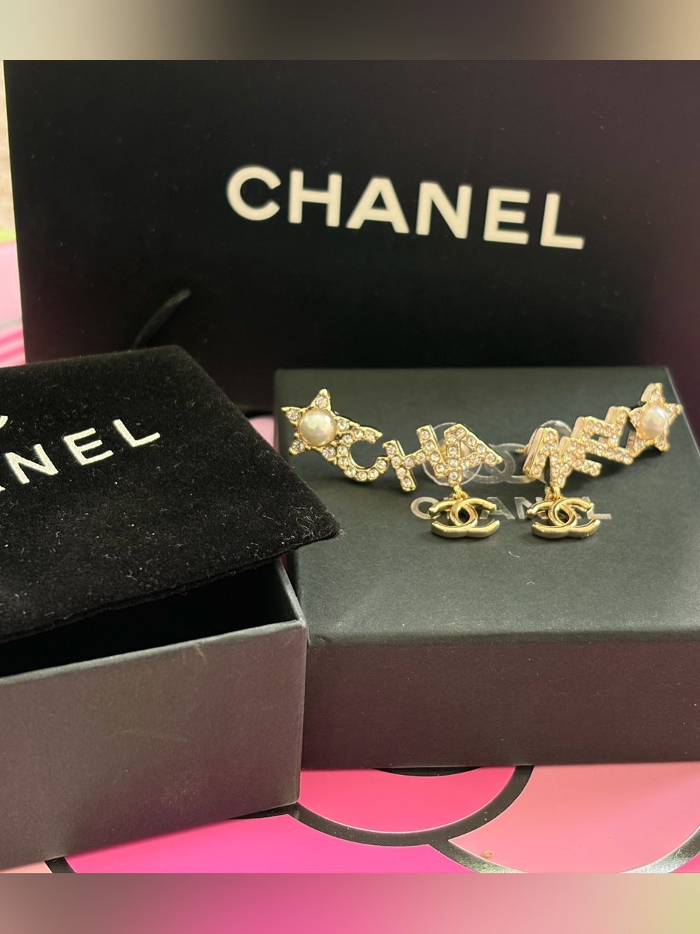 Chanel Gold-Tone Crystal CC Drop Earrings - Gold - Picture 7 of 11